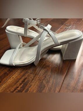 Women’s White Strappy Block Heels
